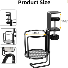 Adjustable Clamp-On Desk Cup Holder with Backpack Hook, No Drill Heavy Duty Table Edge Hanger, 2 in 1 Desk Organizer for School Dorm Office, Hold Water Bottle, Backpack, Bookbag