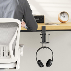 Adjustable Clamp-On Desk Cup Holder with Backpack Hook, No Drill Heavy Duty Table Edge Hanger, 2 in 1 Desk Organizer for School Dorm Office, Hold Water Bottle, Backpack, Bookbag