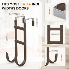 FYY Over the Door Hooks, Double-Hanger 2 Pack, Fits Doors 1.6" Brown