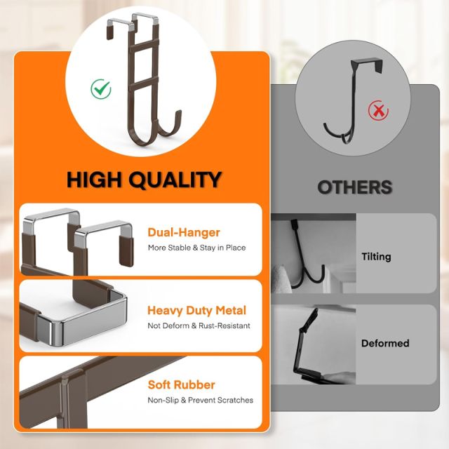 FYY Over the Door Hooks, Double-Hanger 2 Pack, Fits Doors 1.6" Brown