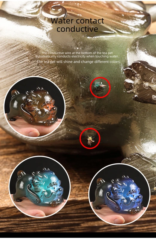 The glowing tea pet ornament, the Flash Pi Xiu for attracting wealth, will change color when the water temperature exceeds 45 degrees Celsius.