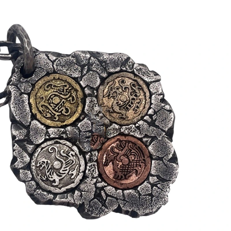 Pure copper silver plated old Zhuque Xuanwu Qinglong White Tiger Taiji gossip four Holy Beast pendant necklace pendant accessories