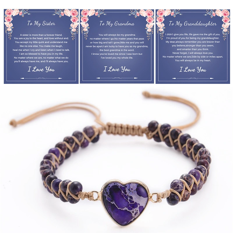 Qi Mai Stone, natural stone, heart-shaped bead bracelet. A card is included. It's on special offer.