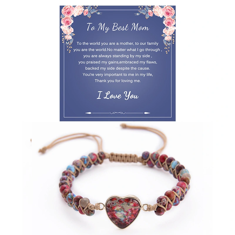 Qi Mai Stone, natural stone, heart-shaped bead bracelet. A card is included. It's on special offer.