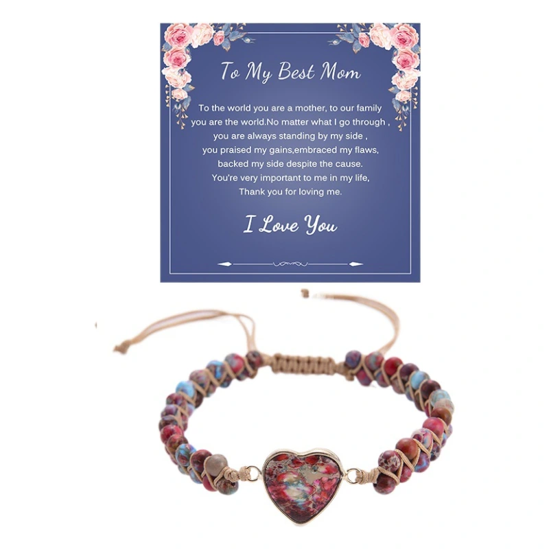 Qi Mai Stone, natural stone, heart-shaped bead bracelet. A card is included. It's on special offer.
