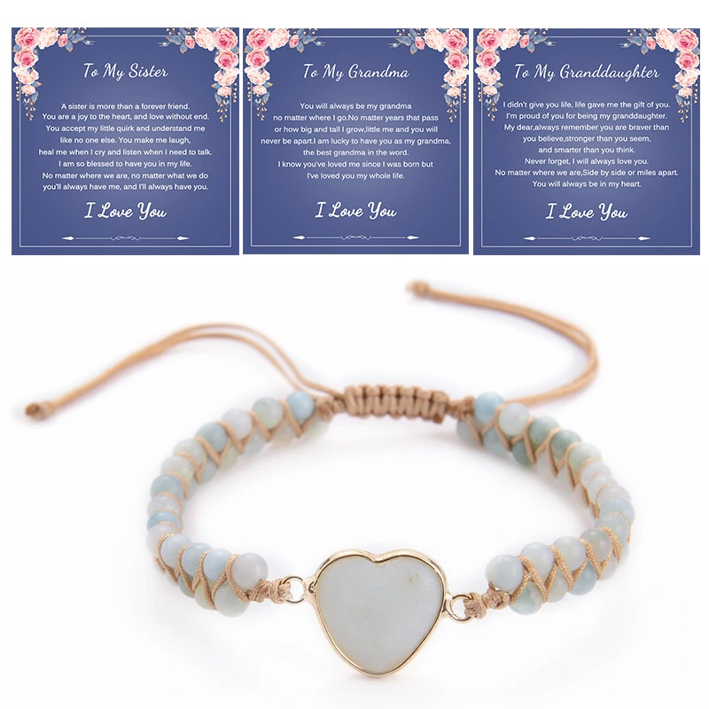 Qi Mai Stone, natural stone, heart-shaped bead bracelet. A card is included. It's on special offer.