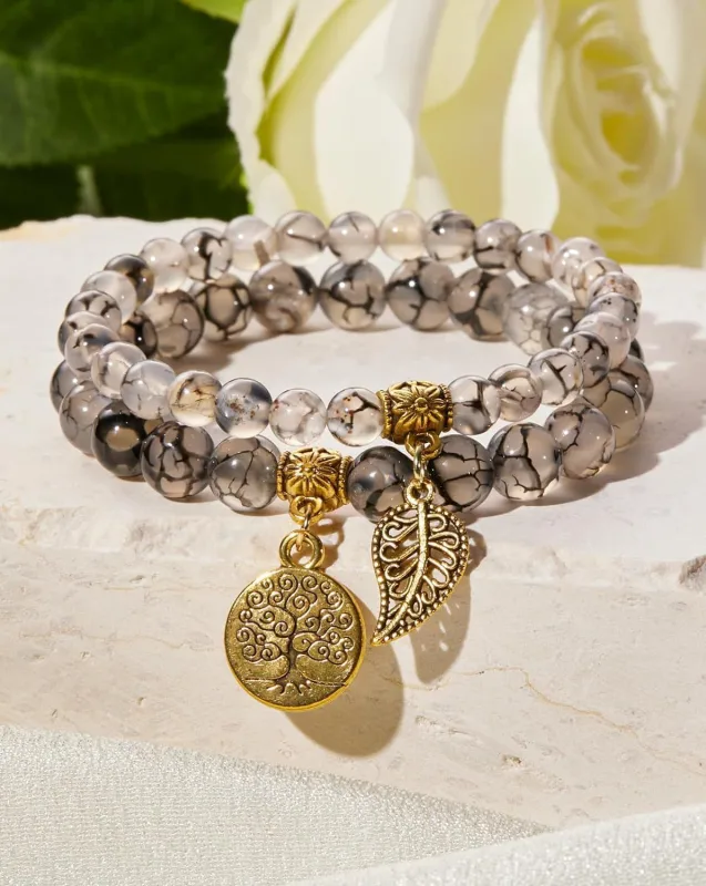 Bracelet Set with Life Tree Leaf Pendants,Tree of Life Bracelet