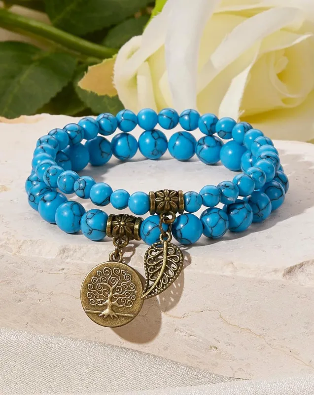 Bracelet Set with Life Tree Leaf Pendants,Tree of Life Bracelet