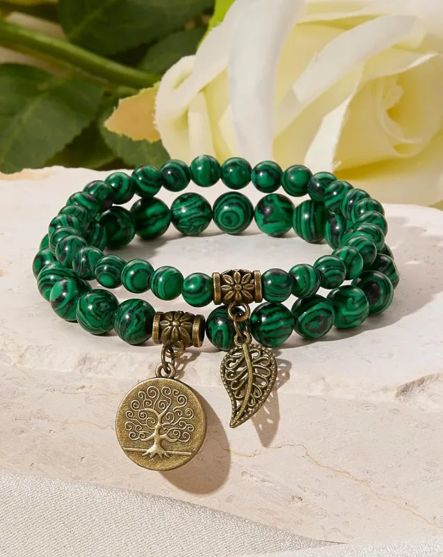 Bracelet Set with Life Tree Leaf Pendants,Tree of Life Bracelet