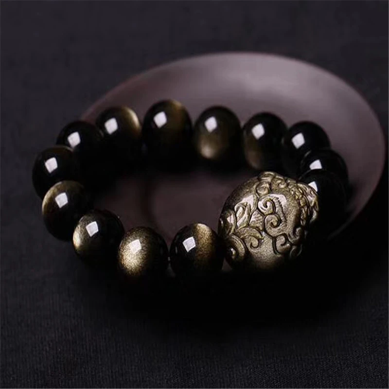 The natural obsidian pixiu bead bracelet can attract wealth and treasures, ward off evil spirits, enhance fortune, stimulate potential and safeguard health.