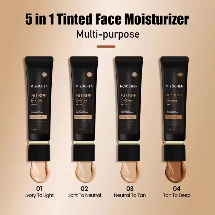Vegan SPF 45 Face Moisturizer Cream 5 1 Anti-Aging Brightening Whitening UVA UVB Protection Organic Herbal（防晒霜SPF50）