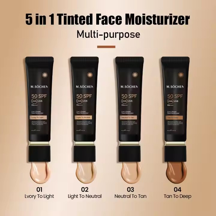 Vegan SPF 45 Face Moisturizer Cream 5 1 Anti-Aging Brightening Whitening UVA UVB Protection Organic Herbal（防晒霜SPF50）