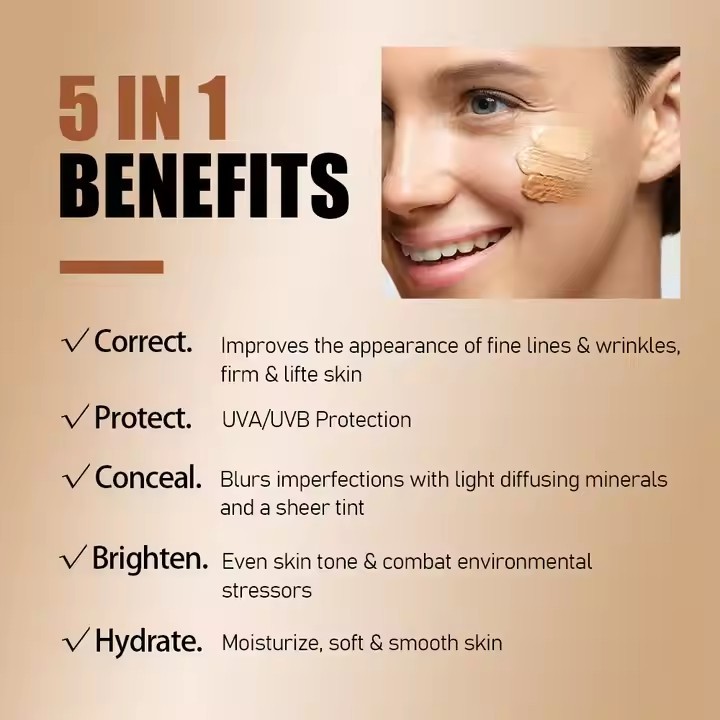 Vegan SPF 45 Face Moisturizer Cream 5 1 Anti-Aging Brightening Whitening UVA UVB Protection Organic Herbal（防晒霜SPF50）
