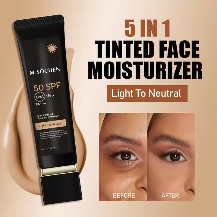 Vegan SPF 45 Face Moisturizer Cream 5 1 Anti-Aging Brightening Whitening UVA UVB Protection Organic Herbal（防晒霜SPF50）