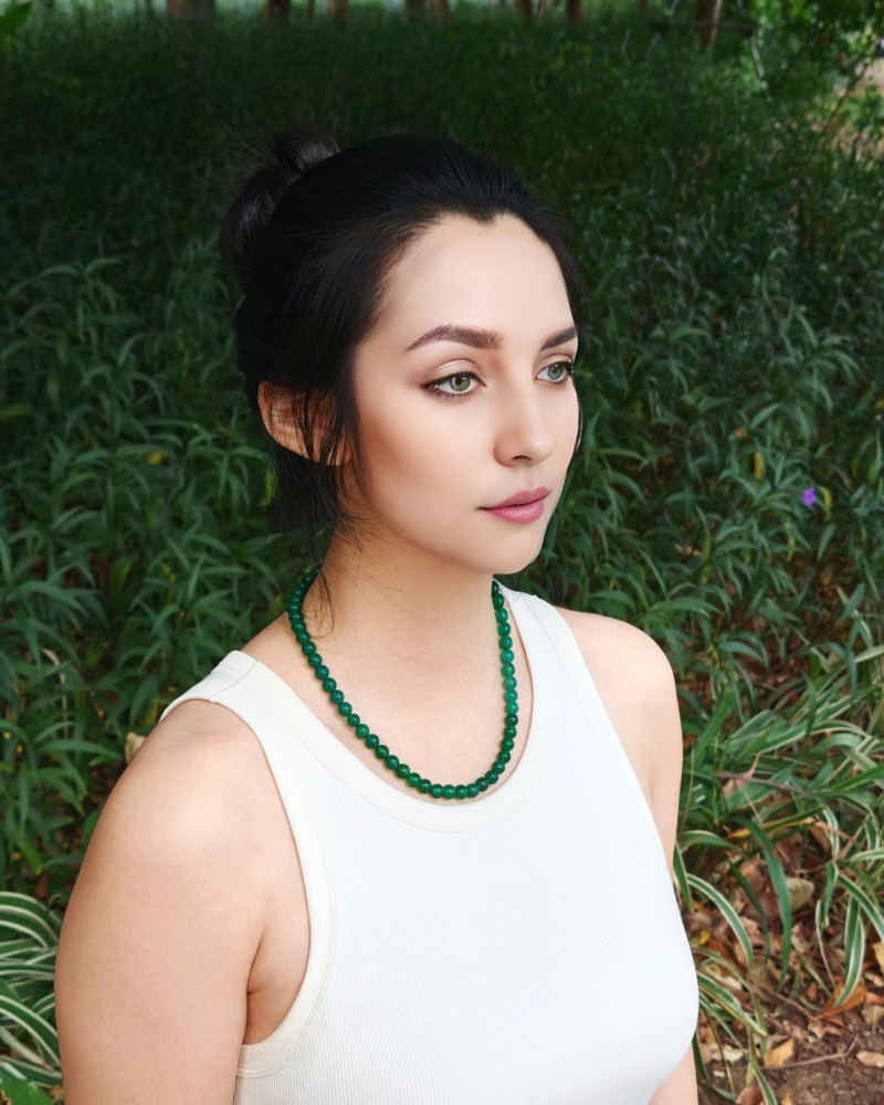 冰透绿玉髓圆珠项链