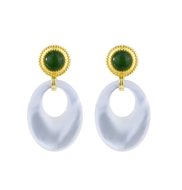 Hetian Jade with White Fritillary Vintage Earrings