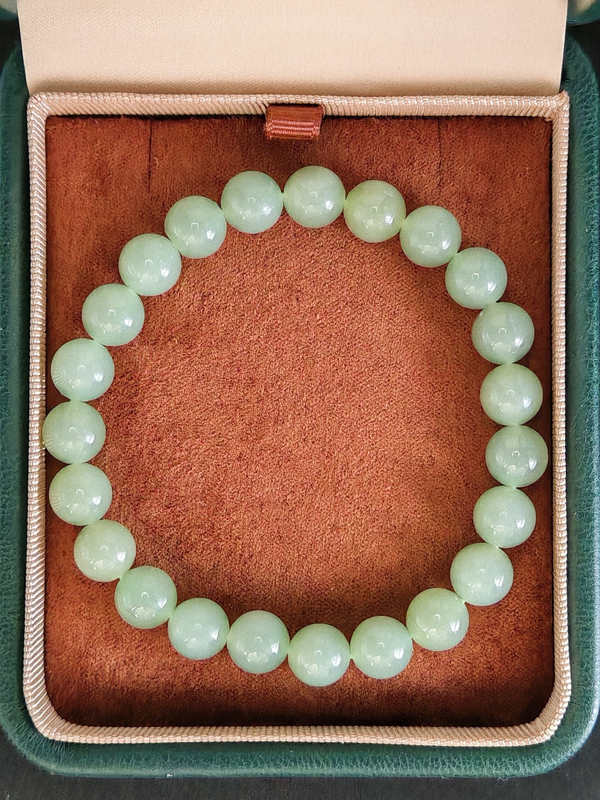 Hetian Jade Green Round Beads Bracelets
