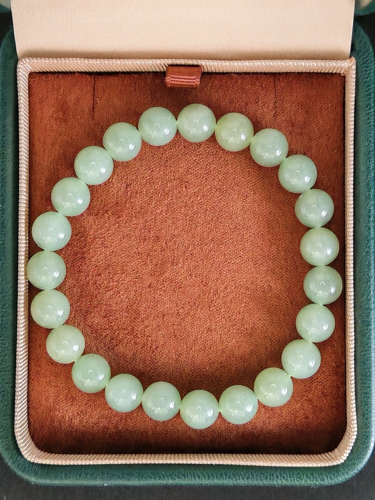 Hetian Jade Green Round Beads Bracelets