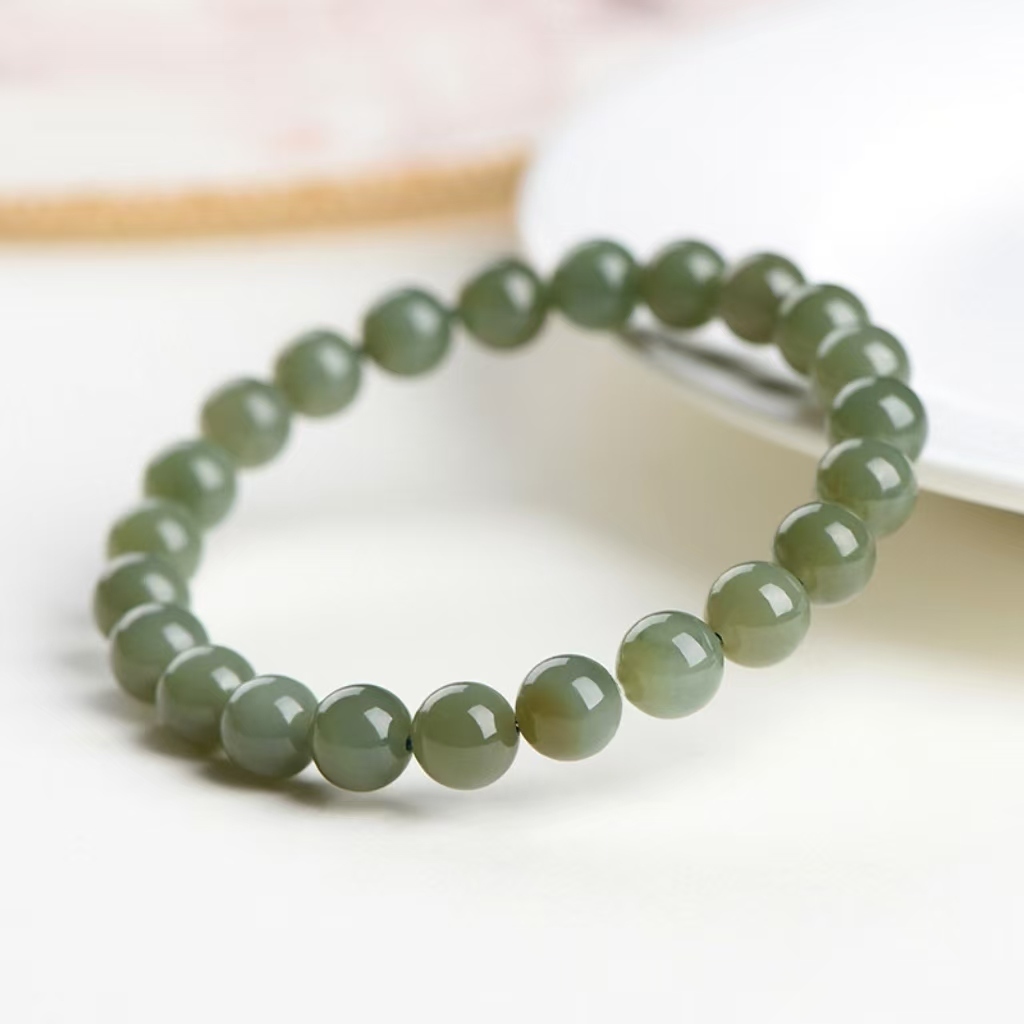 Hetian Jade Green Round Beads Bracelets