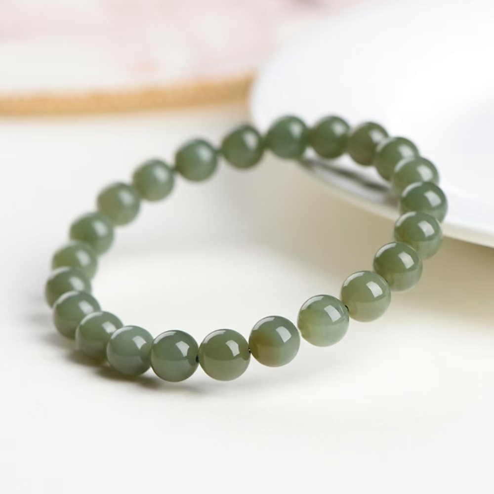 Hetian Jade Green Round Beads Bracelets