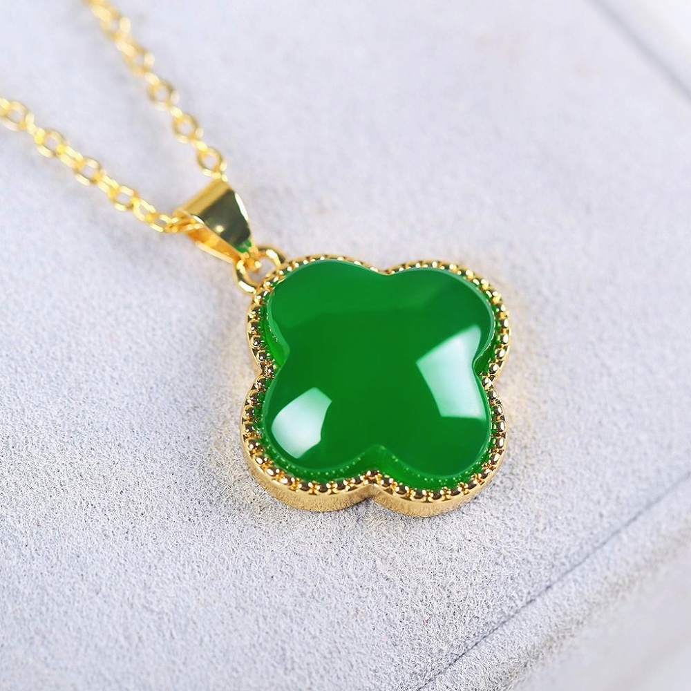 Good Luck Chalcedony Four-Leaf Clover Pendant