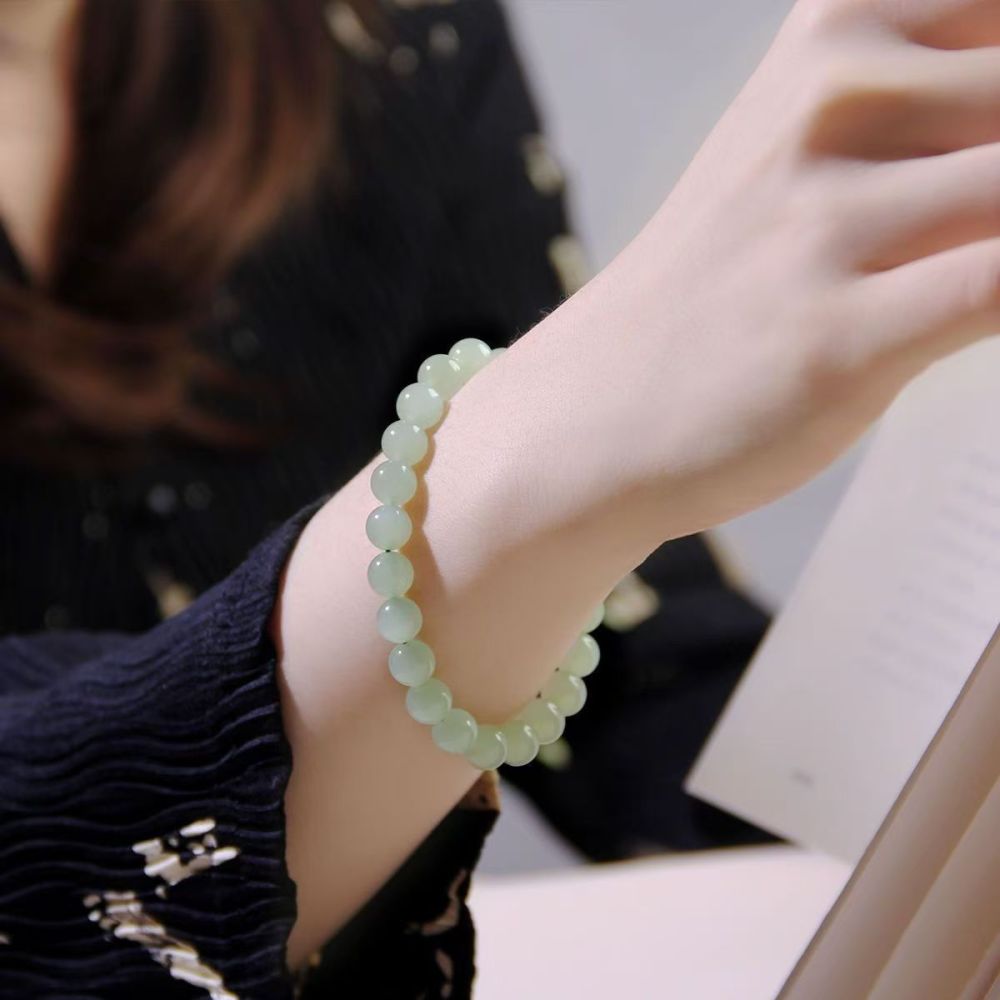 Hetian Jade Green Round Beads Bracelets