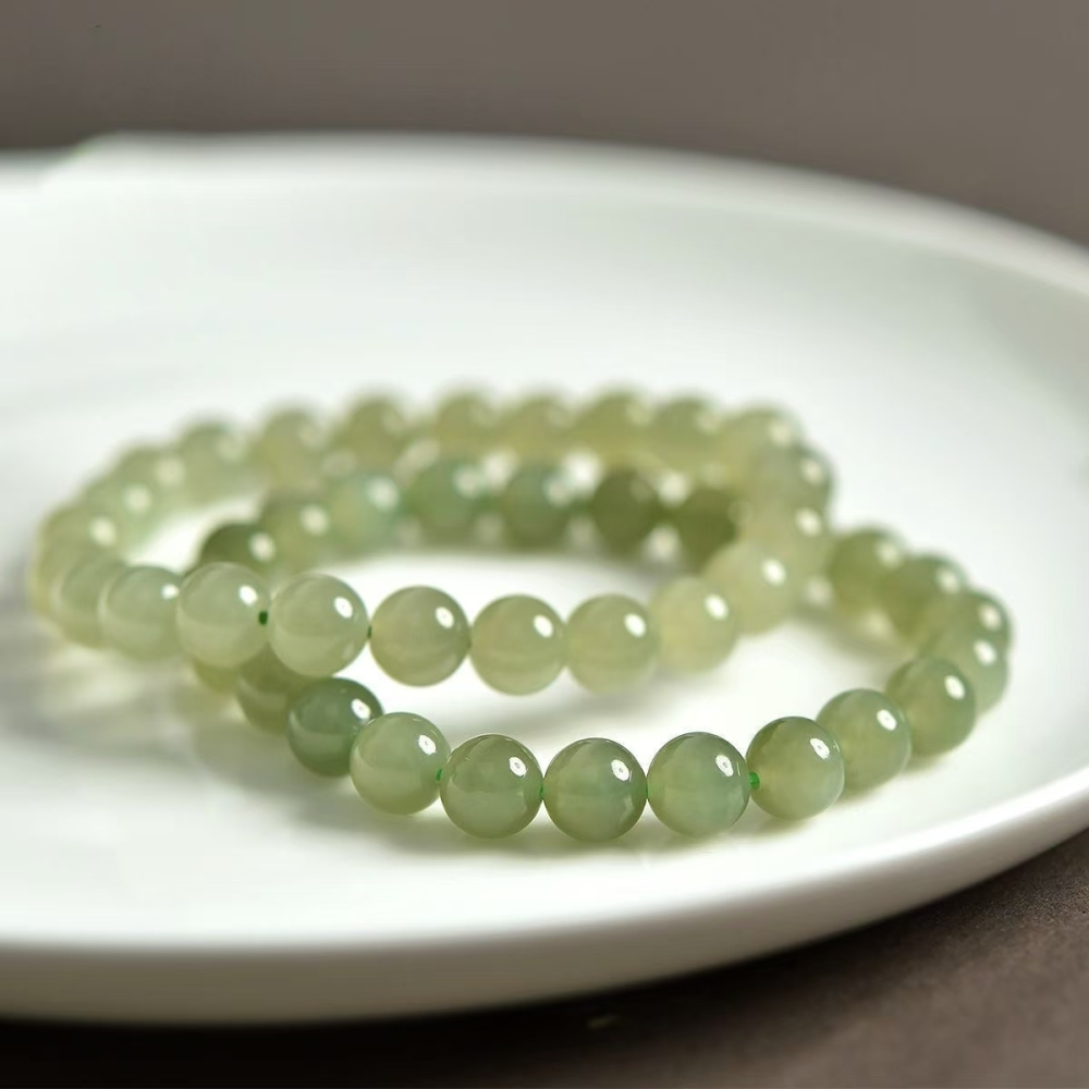 Hetian Jade Green Round Beads Bracelets