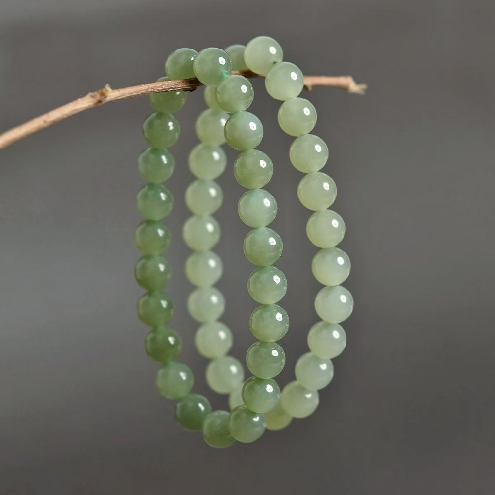 Hetian Jade Green Round Beads Bracelets