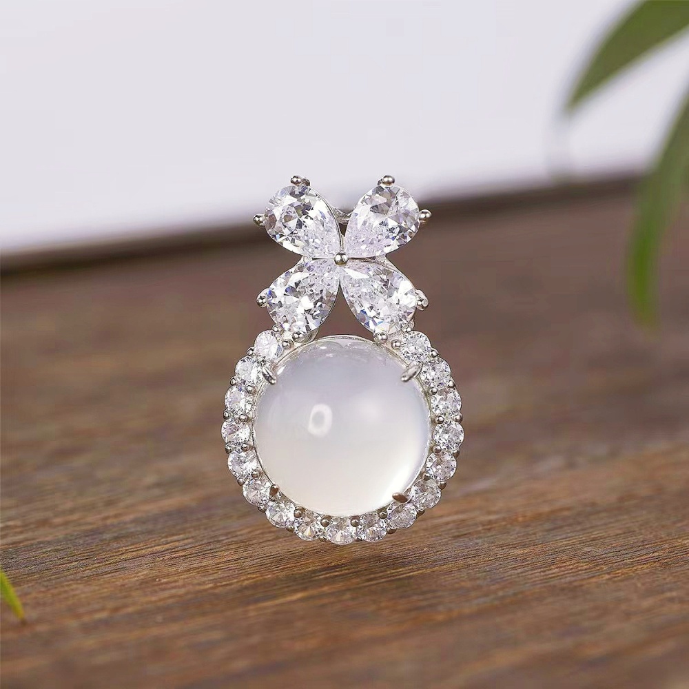White Chalcedony Round Cabochon Pendant