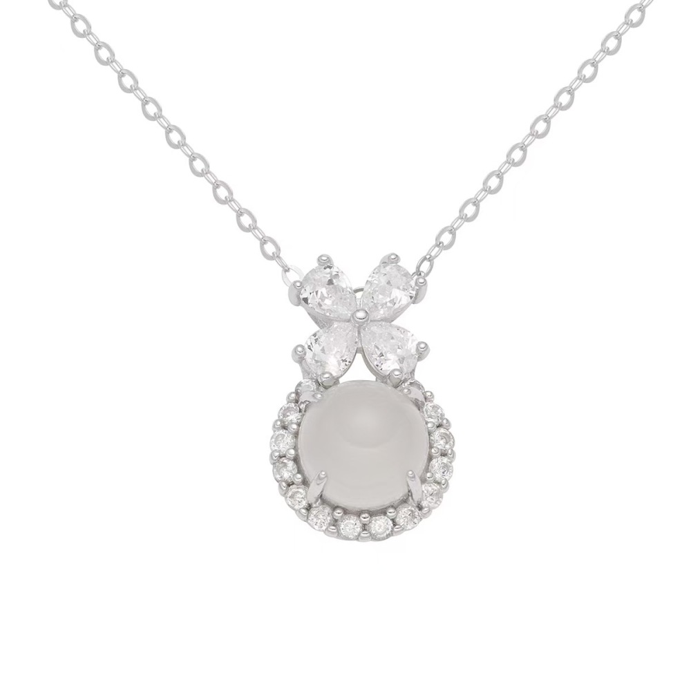 White Chalcedony Round Cabochon Pendant
