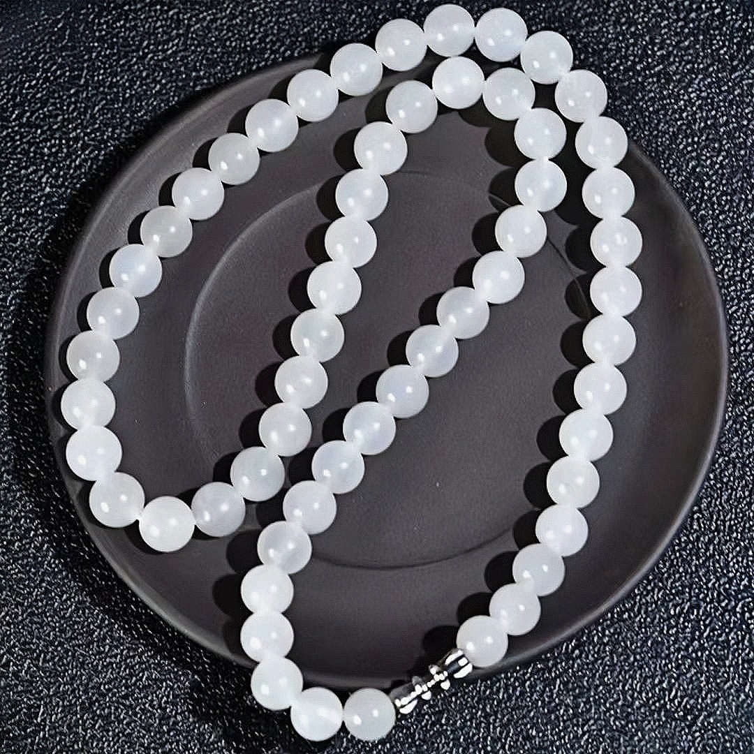 Natural White Jade Bead Necklace