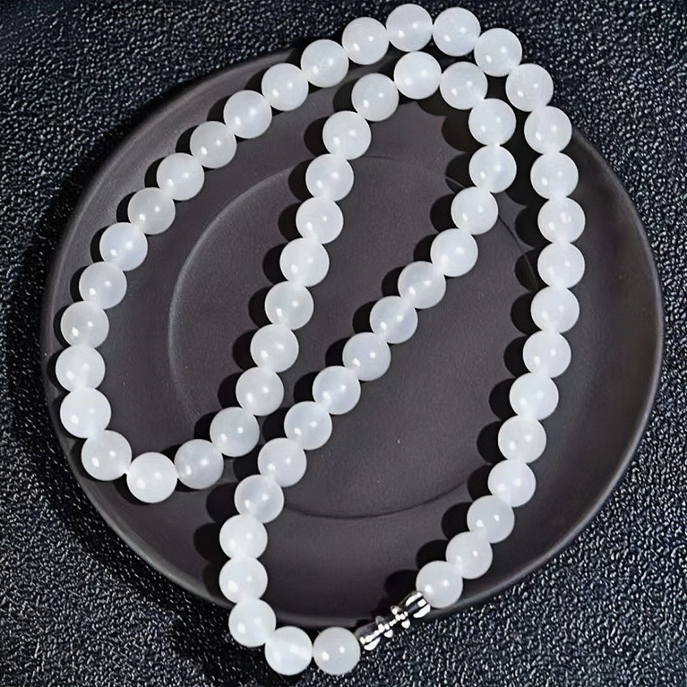Natural White Jade Bead Necklace