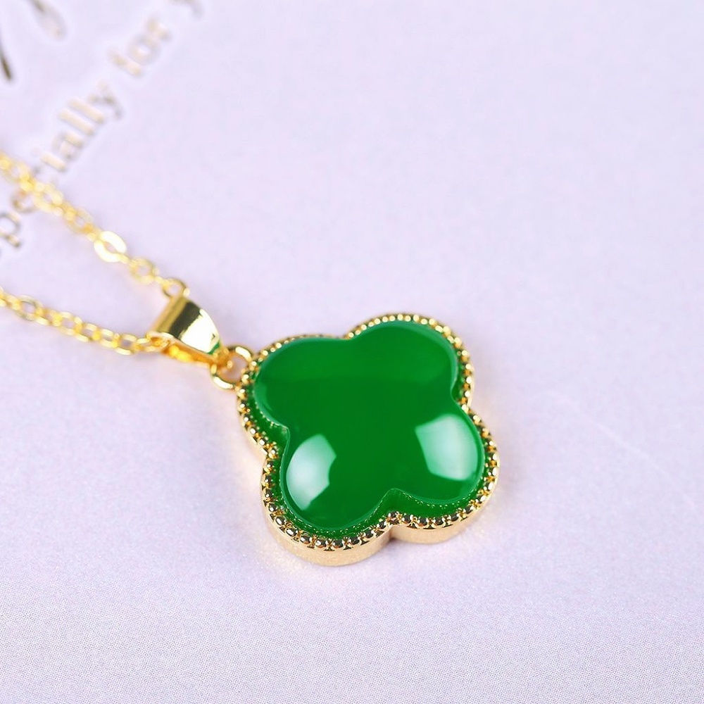 Good Luck Chalcedony Four-Leaf Clover Pendant