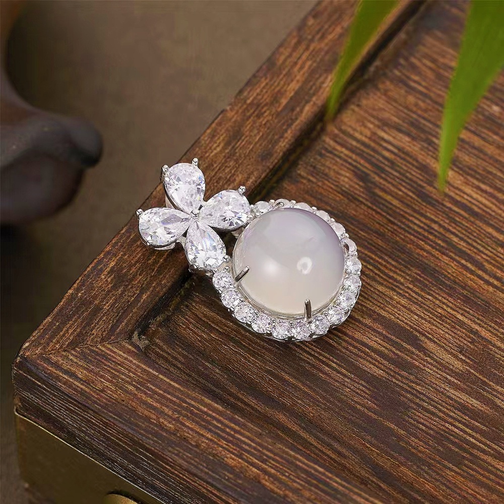 White Chalcedony Round Cabochon Pendant
