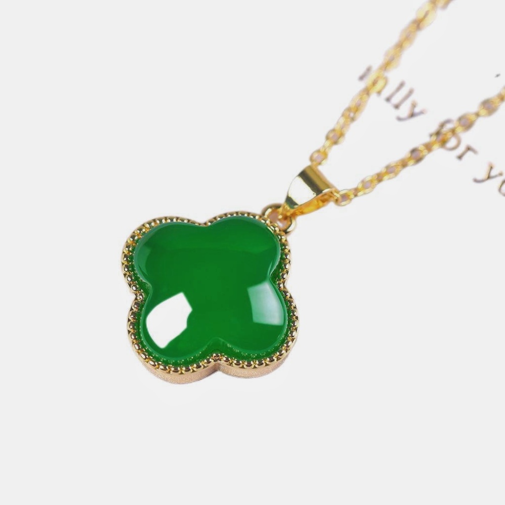 Good Luck Chalcedony Four-Leaf Clover Pendant