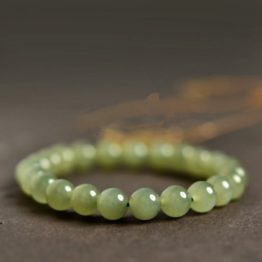 Hetian Jade Green Round Beads Bracelets