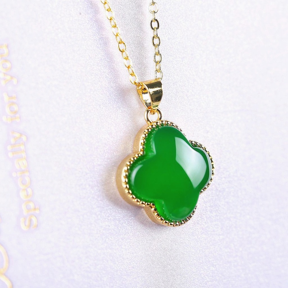 Good Luck Chalcedony Four-Leaf Clover Pendant