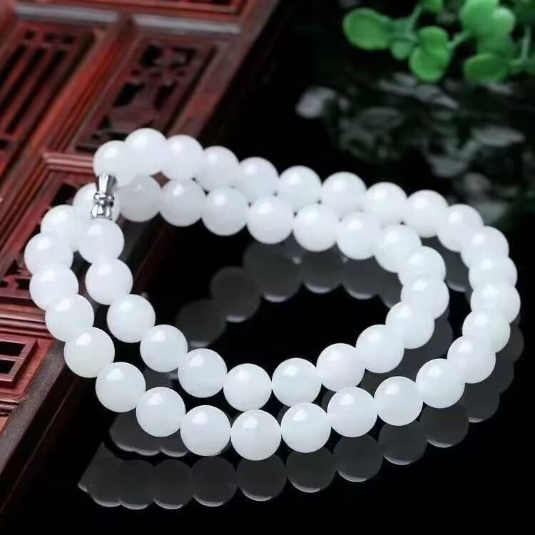 Natural White Jade Bead Necklace