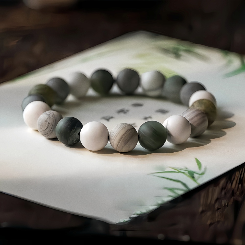 Green Jasper and Howlite Beaded Bracelet