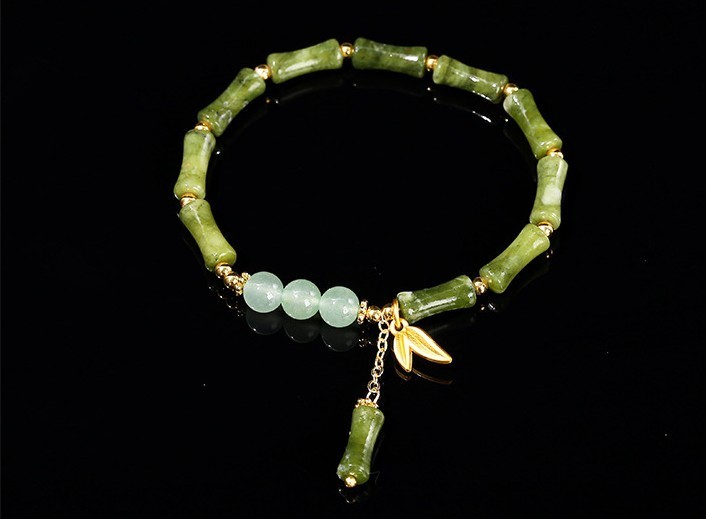 天然南方玉竹节金属竹叶手链