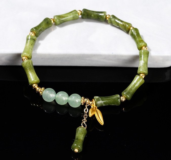 天然南方玉竹节金属竹叶手链