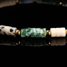 7色天然石圆片珠不锈钢手链