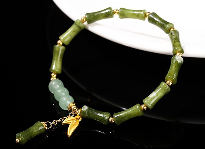 天然南方玉竹节金属竹叶手链