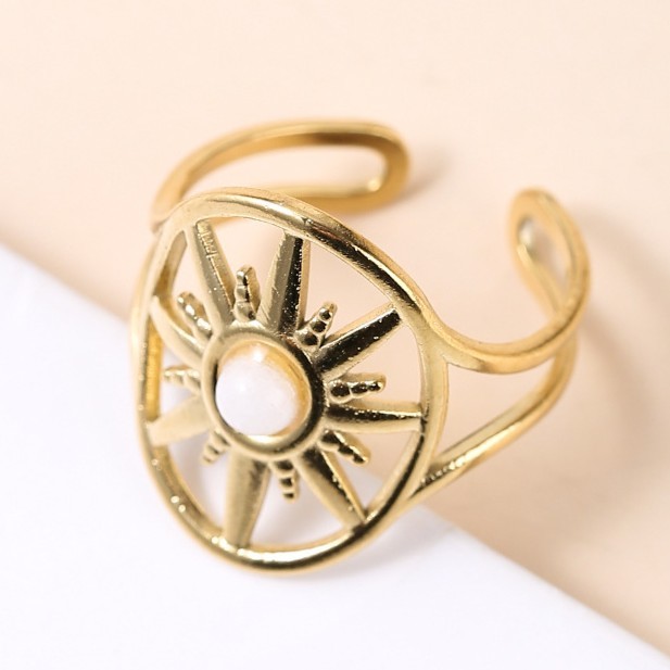 不锈钢镀金开口戒指水晶玉石镶嵌