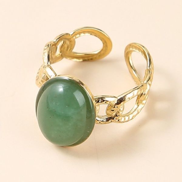 玛瑙玉石镶嵌镀金开口戒指