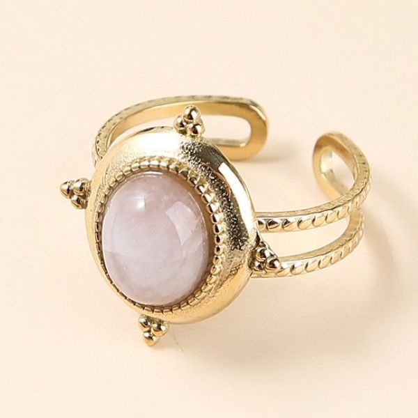 玛瑙玉石镶嵌镀金开口戒指