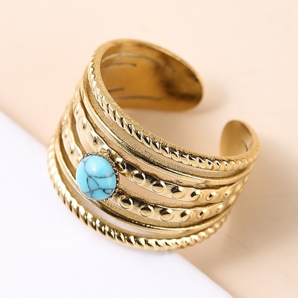 不锈钢镀金开口戒指水晶玉石镶嵌