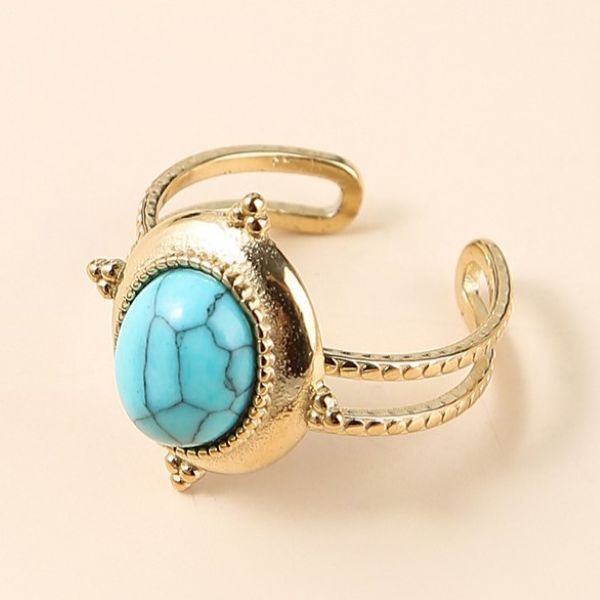 玛瑙玉石镶嵌镀金开口戒指