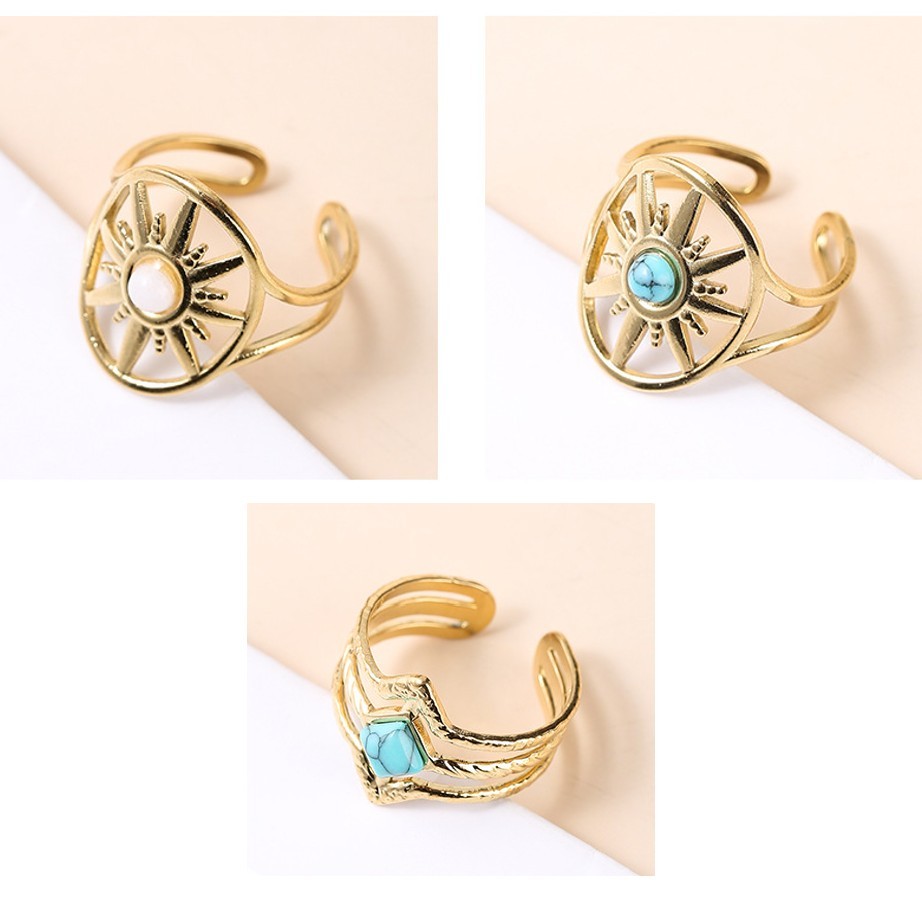 不锈钢镀金开口戒指水晶玉石镶嵌