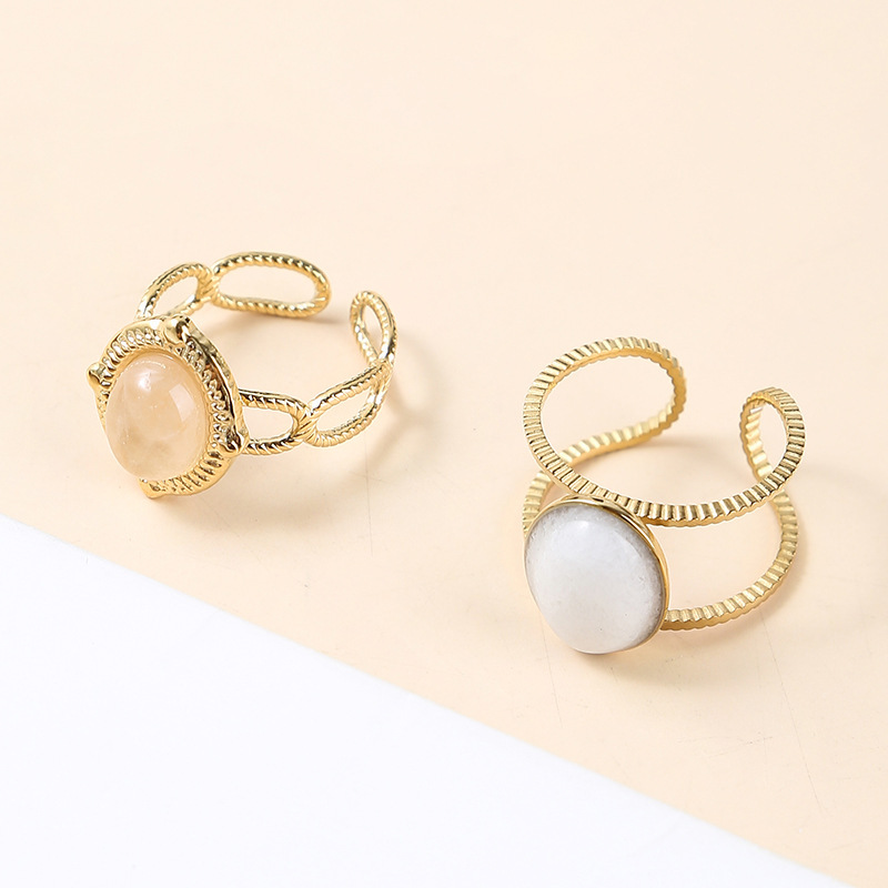 玛瑙玉石镶嵌镀金开口戒指